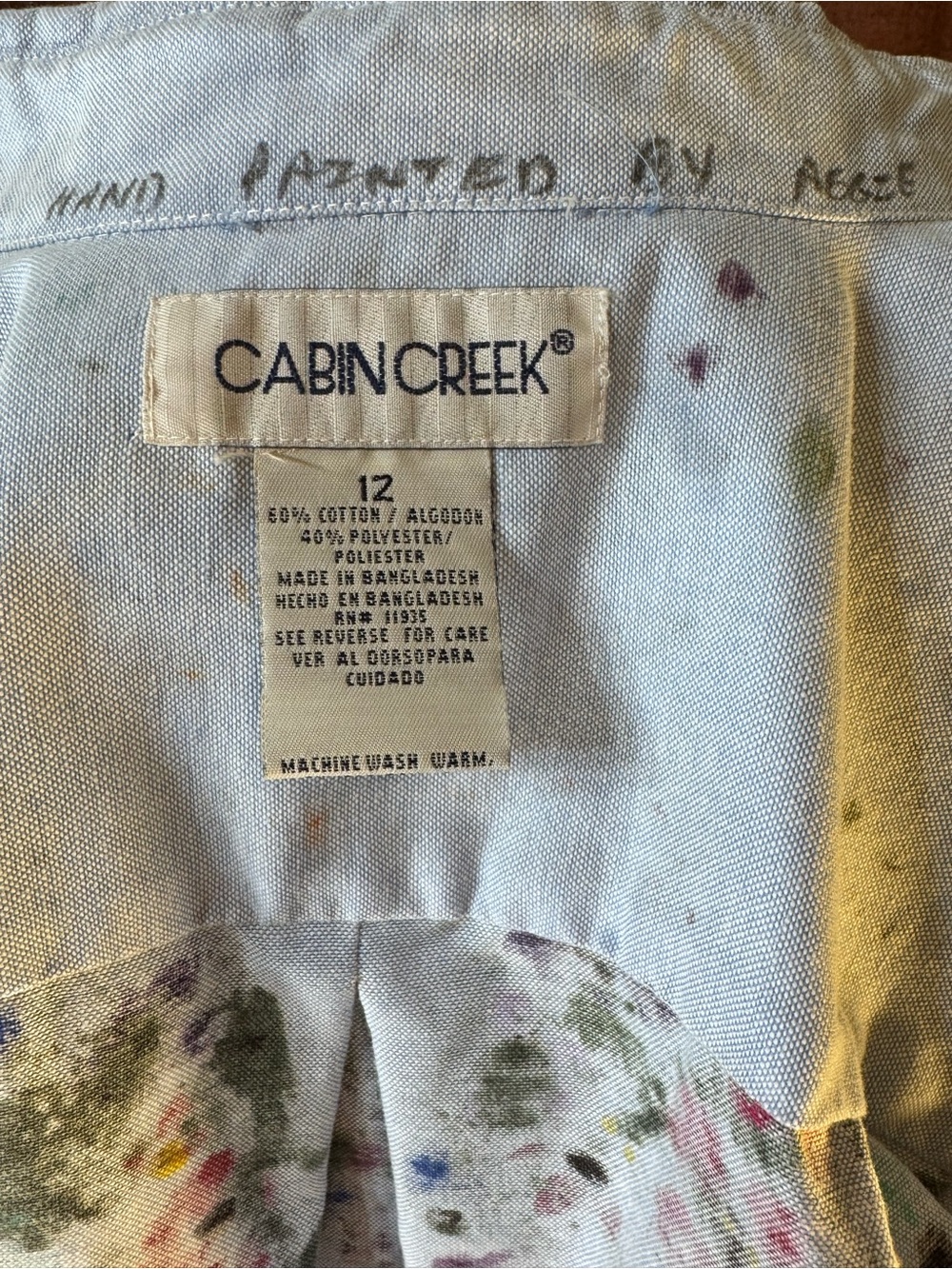 Vintage Hand Painted Floral Button-Up Light Blue Shirt size 12 (Large) - Picture 8 of 8